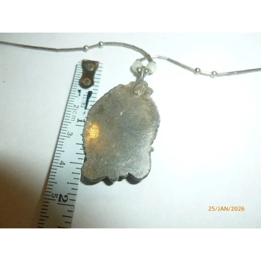 Vintage Southwestern Liquid Silver‎ Necklace White Cabochon Ornate Pendant